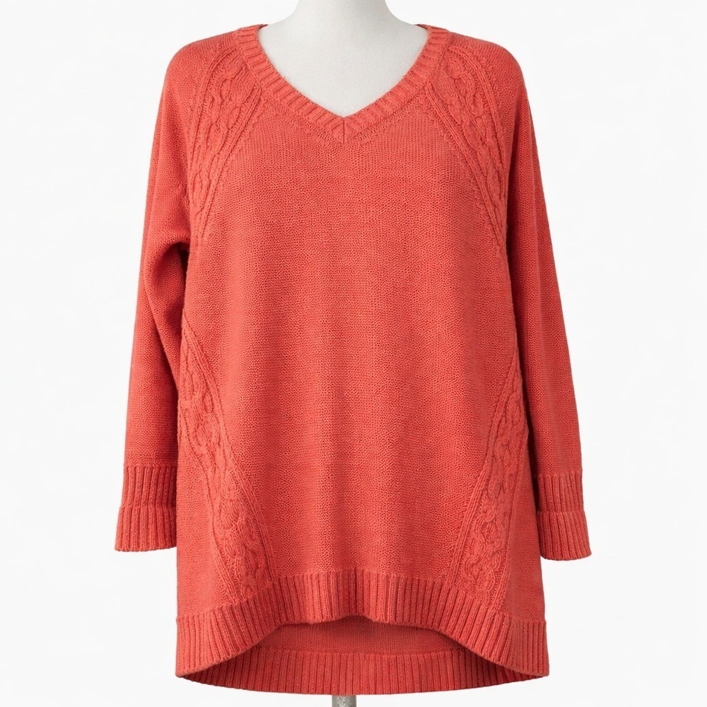Vintage LL Bean Chunky Cable Knit Sweater Size L Coral Cottagecore Fisherman